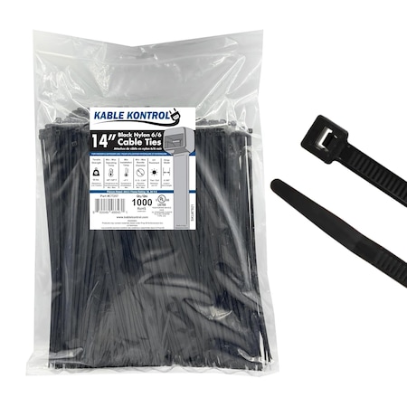 Kable Kontrol Cable Tie, 14 in L, 4.01 in Max Bundle Dia., Black, Nylon 6/6, 50 lb Strength, 1000 PK CT257